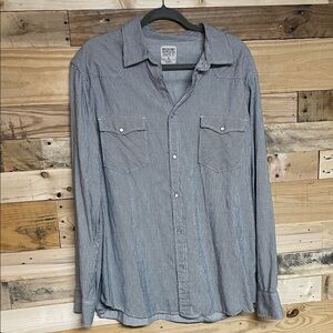 Mossimo Supply Co. size XL Blue and White Striped Pearl Snap Down Western Shirt